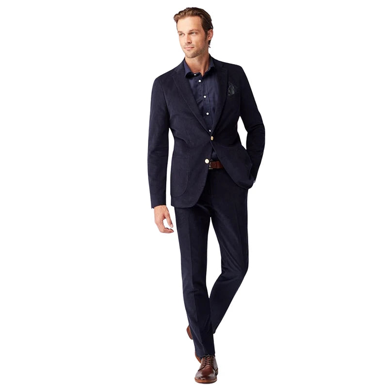 Costume de smoking 2 pièces pour homme, veste et pantalon à deux boutons, revers crantés, pour le dîner, le bal de fin d'année 