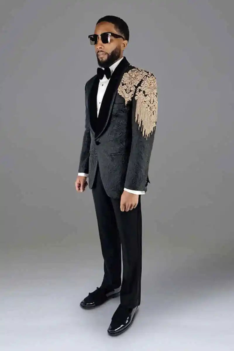 Royal Wedding Tuxedos Beading Jacquard Men Suit Shawl Lapel 2 Piece Set Jacket Pants Formal Groom Business Blazers Customized