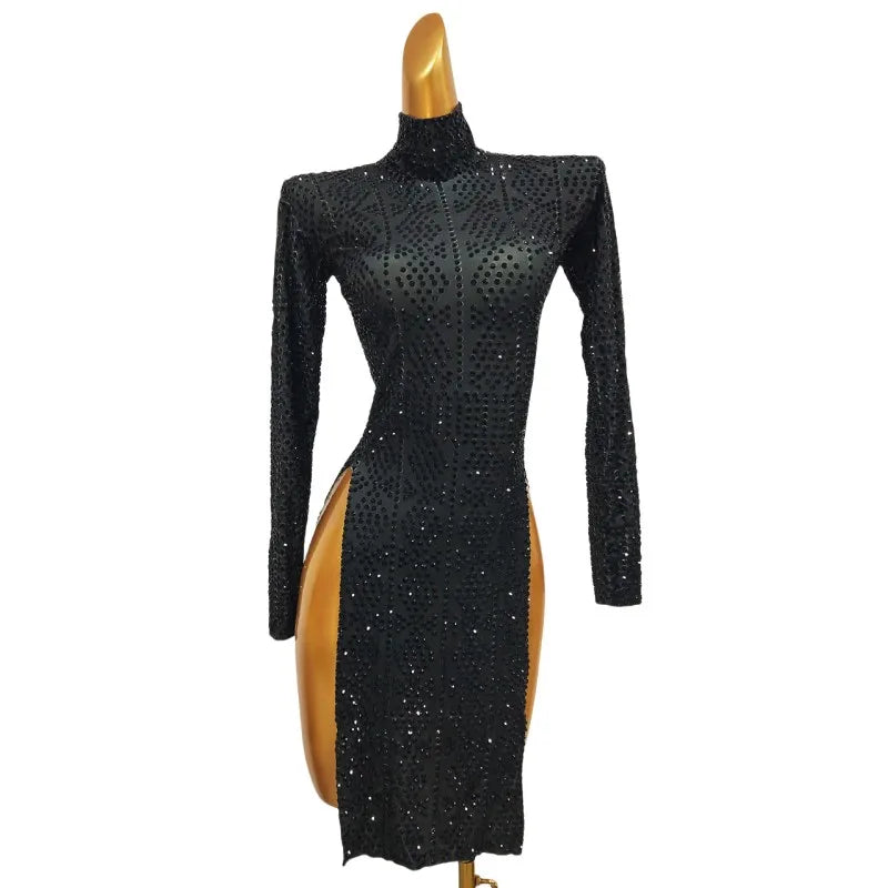 Sexy Rhinestone High Split Short Dress Singer Stage Performance Dance Costume Bar Nightclub Gogo Dancer Party Club Crystal Dress