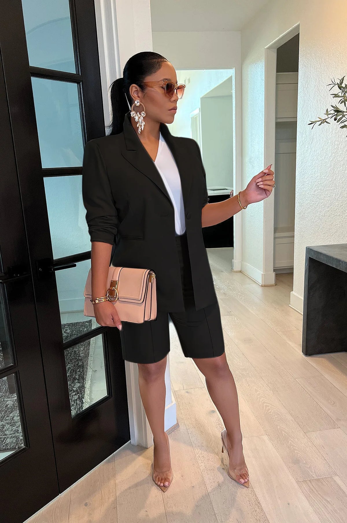Elegant INS Women's Knee Length Pants Suit and Blazers Matching Two 2 Piece Set Outfits Sweatsuit Tracksuits