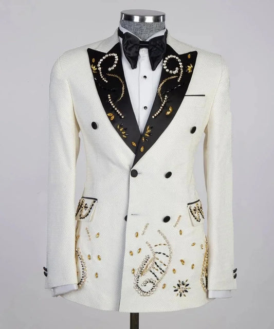 Luxury Men's Suit Peaked Lapel Rhinestone Jacket 1 Piece Tailor-Made Beaded Double Breasted Blazer Customized Only One Coat