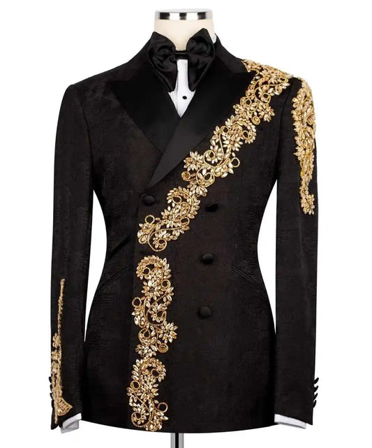 Designer Appliques Men Wedding Suits Peaked Lapel Tuxedo Groom Wear 2 Pcs Jacket Pants Business Prom Evening Party Customized