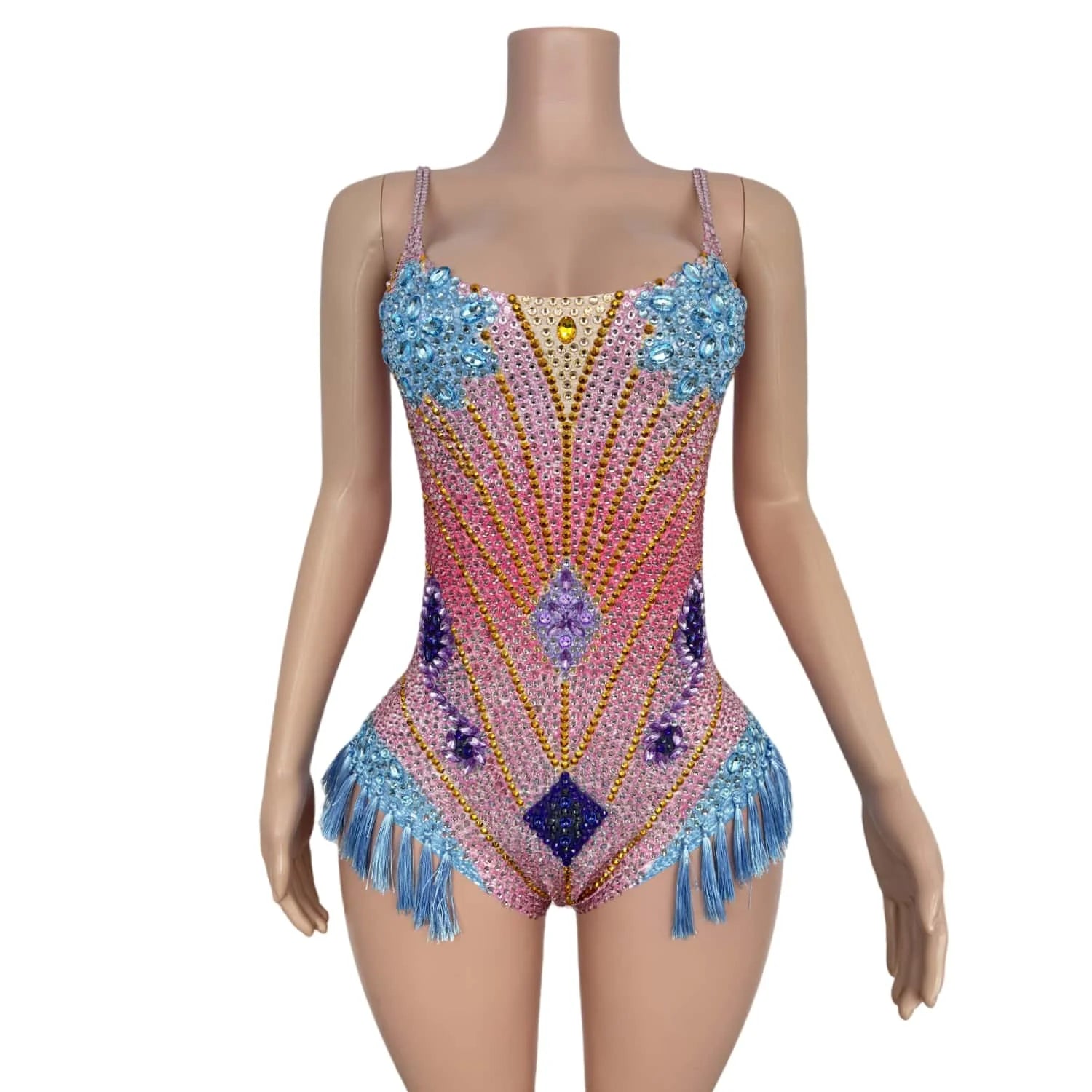 Sexy Stage Rhinestone Bodysuit Gogo Dancer Costume Birthday Nightclub Bar Club Dancewear Sexy Fringe Party Rave Outfit