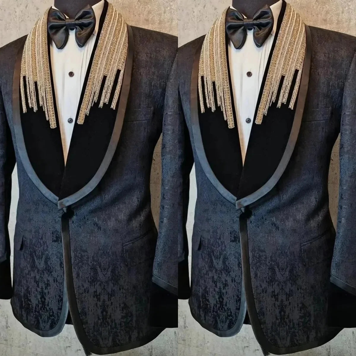 Fashion Beaded Wedding Tuxedos Black Jacquard One Button Men Suits Shawl Lapel 1 Piece Set Jacket Groom Blazers Customized