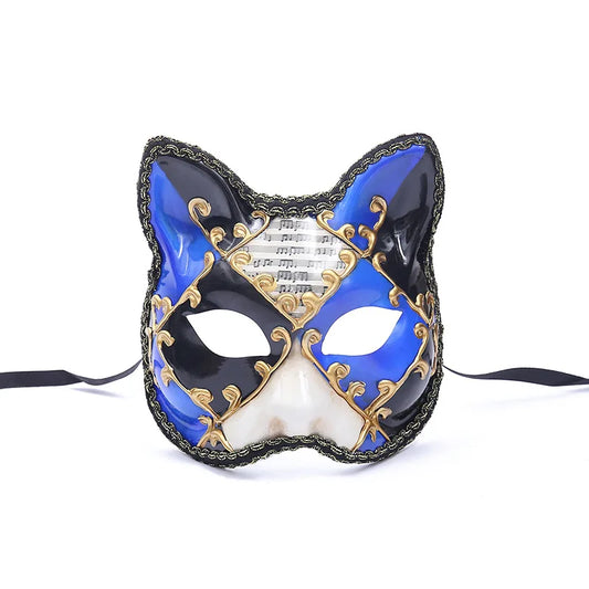 Retro Cute Music Cat Ear Style Italy Venetian Theater Half Face Funny Halloween Mask Masquerade Evening Prom Party Costume Prop