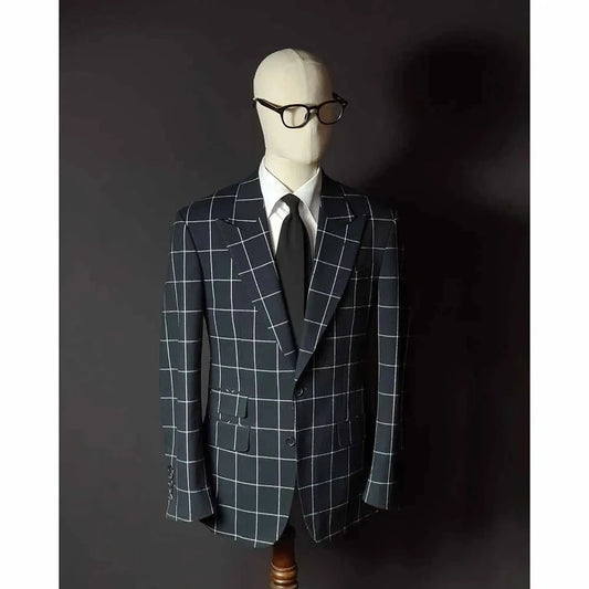 Check Formal Men's Suits for Wedding Plaid Groom Tuxedo Blazer with Pants 2 Pieces Peak Lapel Single Breasted Slim Fit Prom Suit