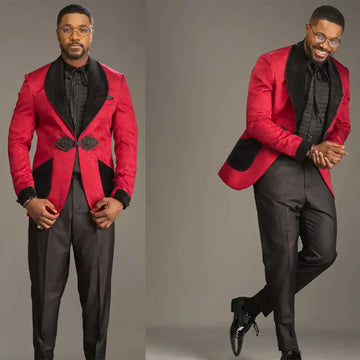 Elegant Jacquard Men Suit 2 Pieces Blazer Pants Shawl Lapel One Button Special Occasion Wedding Groom Tuxedo Customized