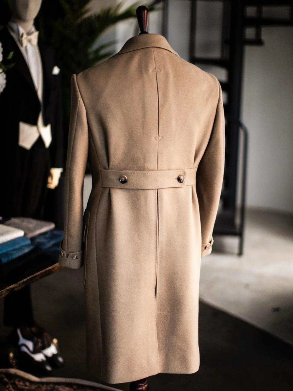 Formal Men Long Coat  Wool Blends Double Breasted Trench Coats Classic One Piece Set Warm Business Blazers Customized