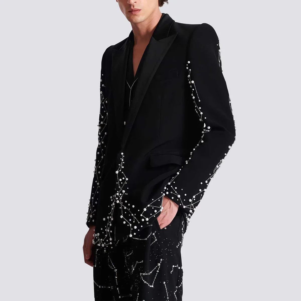 Customized Elegent Diamond Beaded Men Suits Glitter Peaked Lapel Groom Tuxedos 2 Pieces Prom Blazers Wedding