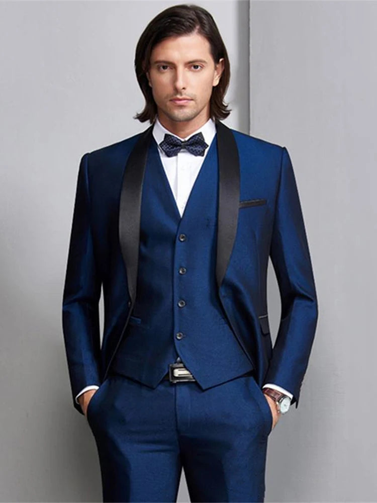 Men's Wedding Prom Suits Fashion One Button Business Set 3 Pieces(Jacket+Pant+Vest+Tie)