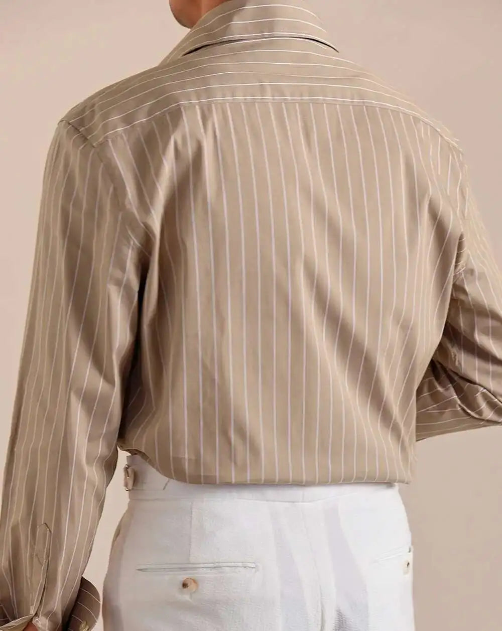 Cotton Blend Striped Casual Italian Style One Piece Collar Long Sleeved Shirt Men High Count Cotton Gentleman Business Shirt Men