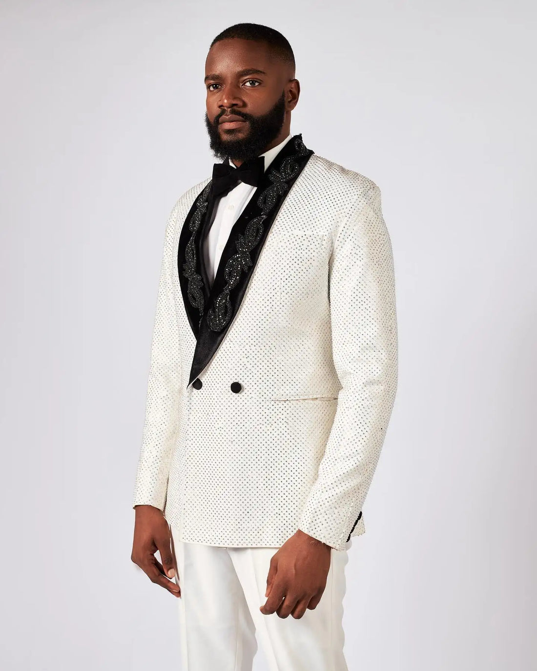 Modern Men Suits Shawl Lapel Rhinestone Tailor-Made 2 Pieces Set Jacket Beaded Double Breasted Blazer Customized Coat Pants