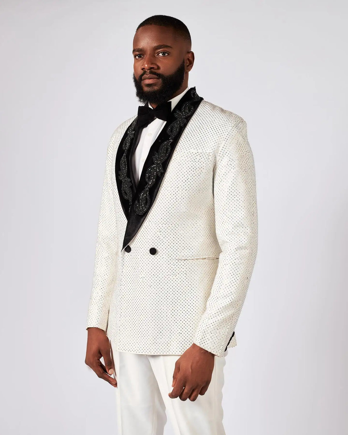 Modern Men Suits Shawl Lapel Rhinestone Tailor-Made 2 Pieces Set Jacket Beaded Double Breasted Blazer Customized Coat Pants