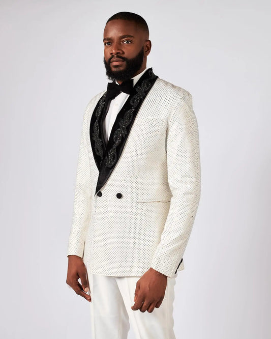 Modern Men Suits Shawl Lapel Rhinestone Tailor-Made 2 Pieces Set Jacket Beaded Double Breasted Blazer Customized Coat Pants