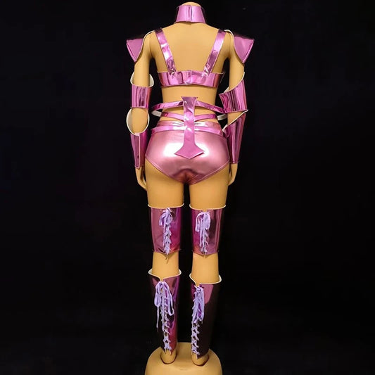 Drag Queen Outfit Futuristic Laser Pink Armour Performance Suit Gogo Show Stage Costume Carnival Festival Rave Clothing
