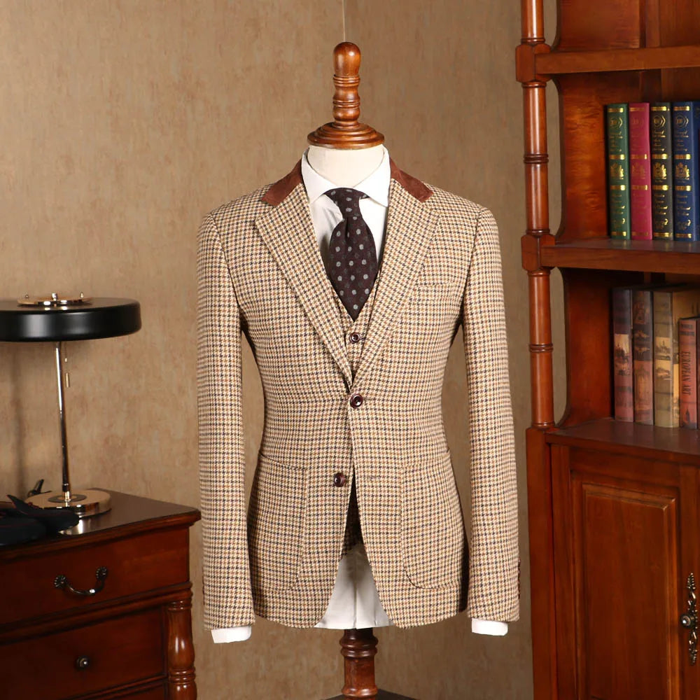 Trajes formales clásicos a cuadros de 3 piezas para hombre, corte entallado, para novio, boda, esmoquin, graduación, negocios, informal, chaqueta, chaleco y pantalones.