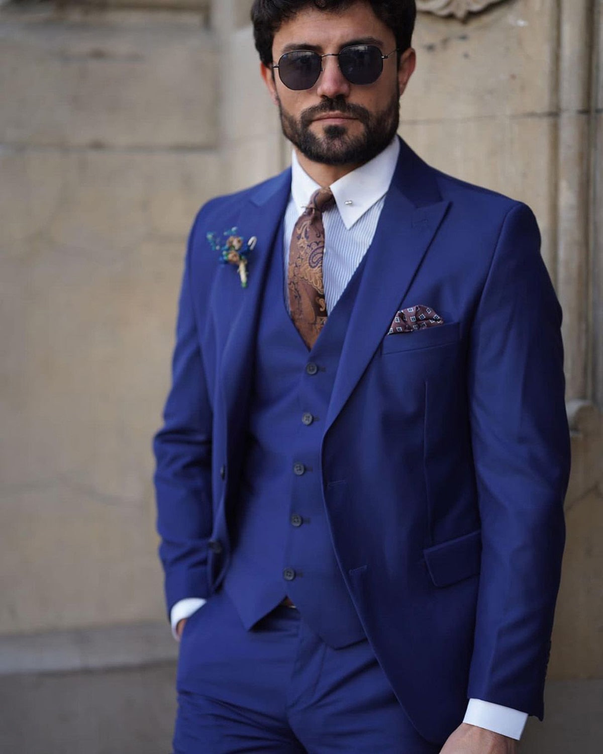 Traje azul marino para hombre, 3 piezas, blazer, chaleco, pantalón, botonadura sencilla, solapa de pico, traje de negocios ajustado para novio de boda, traje a medida para hombre 