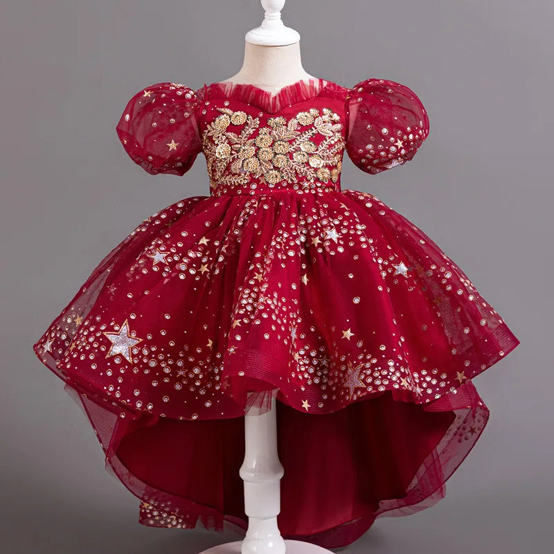 Vestido de lentejuelas para niñas, de manga corta, con encaje, para bodas, de verano, para damas de honor de 2 a 12 años. 
