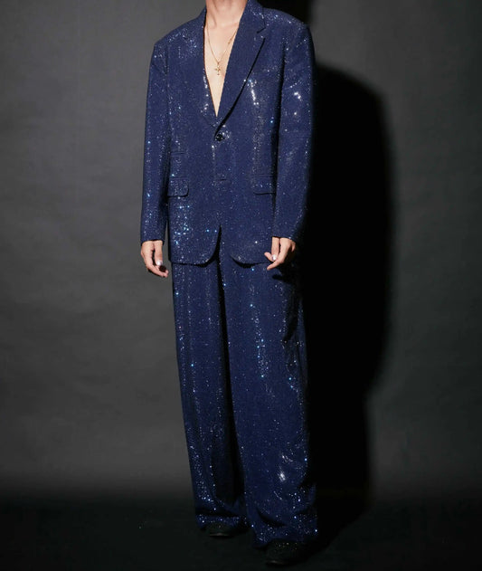 Fashion Men Suits 2 Pieces Jacket Pants Shining Sequin Prom Party Dinner Special Occasion Customized Ropa Hombre