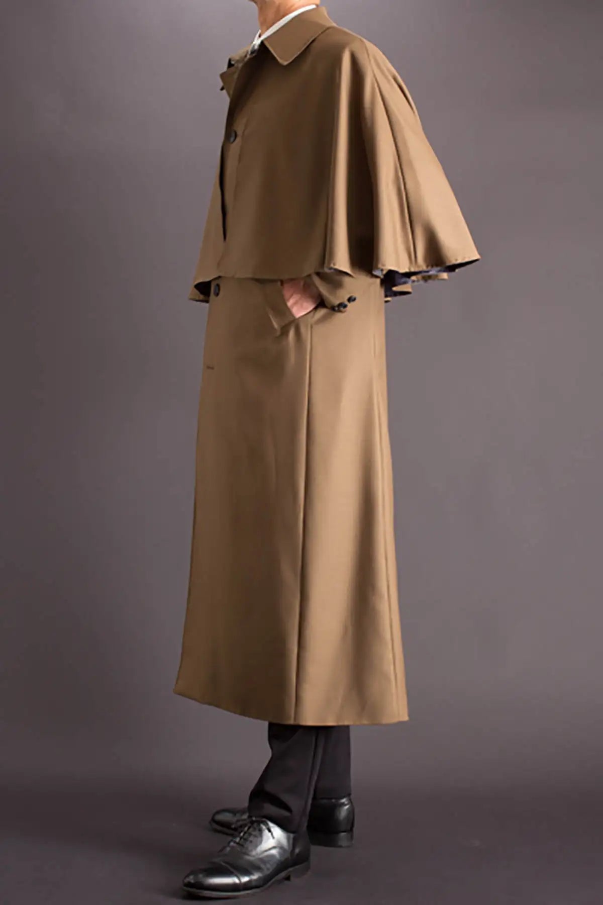 Classic Men Overcoat Single Breasted Detachable Cape Winter Warm Men’s Suit Coat Woolen Blend Wedding Business Customized