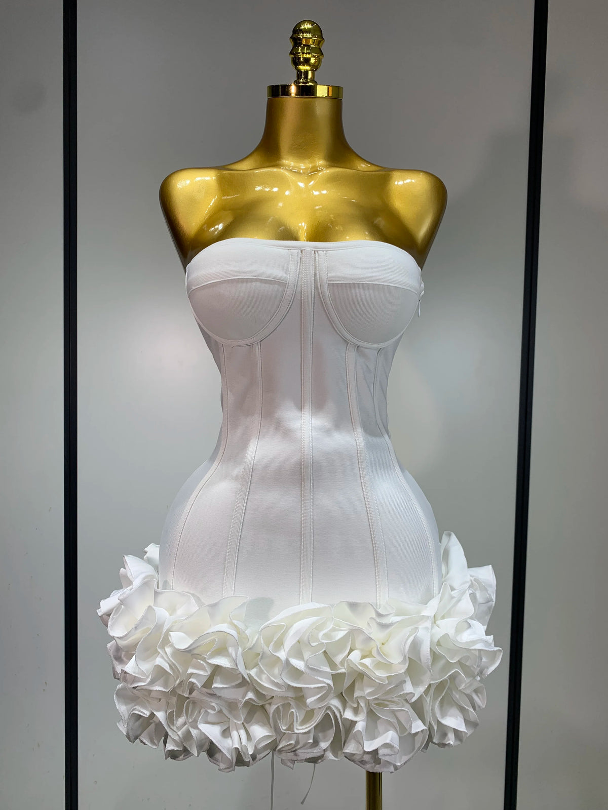 Women Evening Bandage Dress Strapless Bodycon Flowers Mini Celebrity Sexy Birthday Party Dresses Photo Shoot Nightclub Outfit