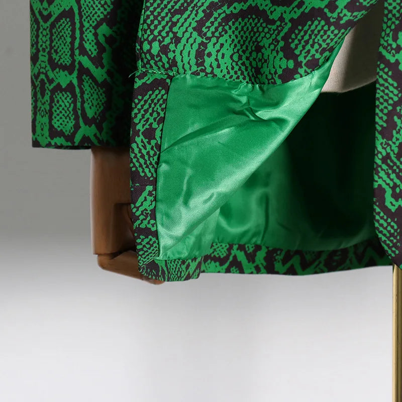 Conjunto de pantalón formal de talla grande con blazer de solapa con estampado verde, conjunto de pantalón de dos piezas