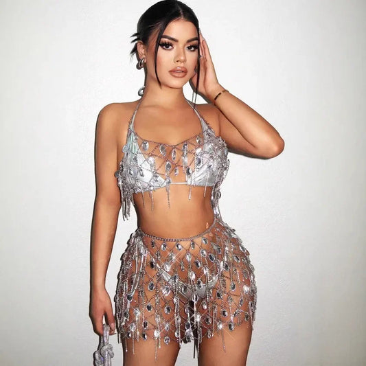 Ensemble jupe et jupe courte à pompons pour femme, tenue sexy et tendance, style transfrontalier, mini-robe élégante 