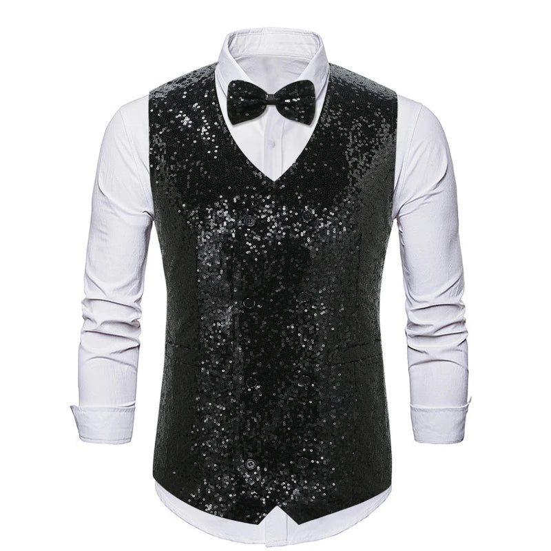 New Fashion Shiny Sequin Suit Vest for Men, Gold /Silver  Double Breasted Chalecos De Vestir Hombre