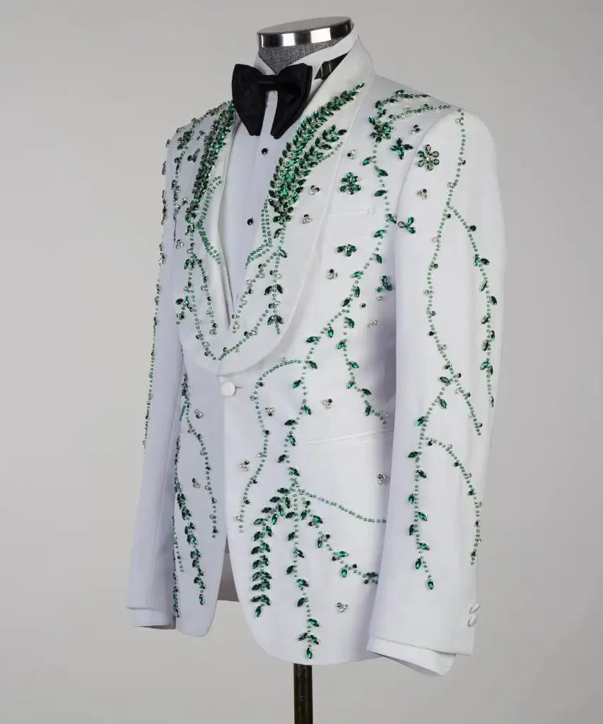 Gorgeous Men Suits Crystal Beaded Groom Tailor-Made 2 Pieces Set Shawl Lapel One Button Blazer Customized Jacket Vest Pants
