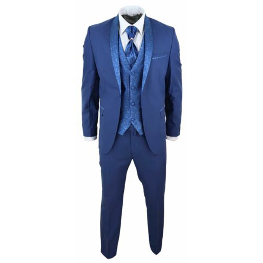 Costume classique bleu pour homme, smoking sur mesure, veste trois pièces, gilet, pantalon, costume de créateur pour occasion formelle 