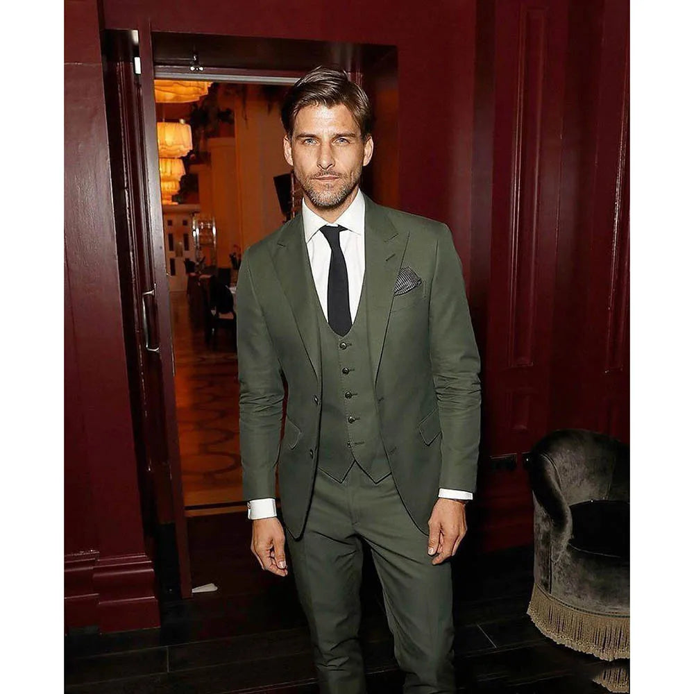 Suit Peak Lapel Single Breasted Blazer Wedding Groom Causal Tuxedo Solid Color Slim Fit Men's Clothing 3 Piece