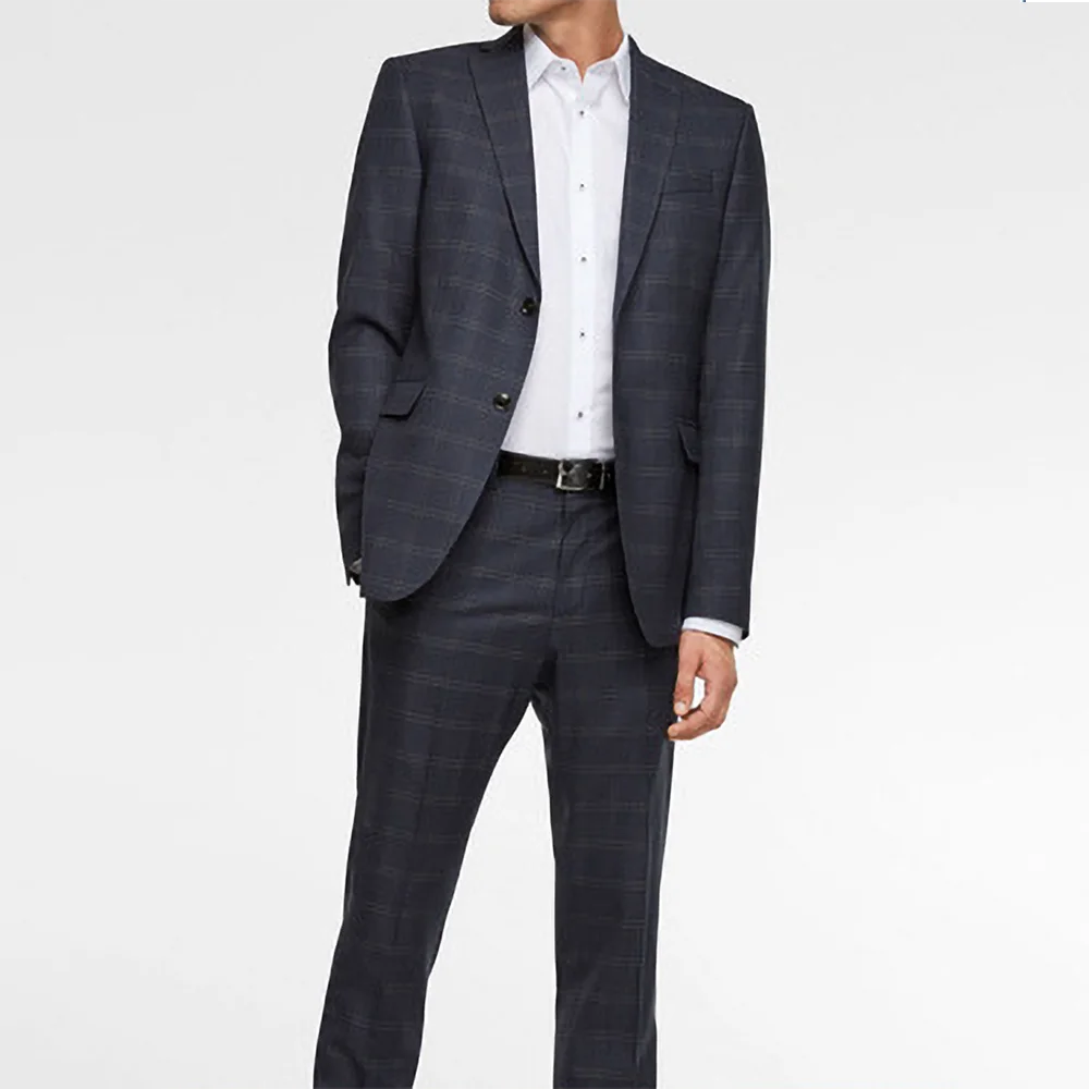 Ensemble 2 pièces slim fit à revers pointus et deux boutons à carreaux pour homme, veste et pantalon de costume décontractés pour mariage 