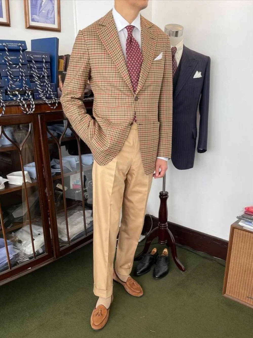 Classic Fit Men Suit Houndstooth Single Breasted Short Tailcoat Fashion Notched Lapel Prom Business Blazers Overcoat Customized