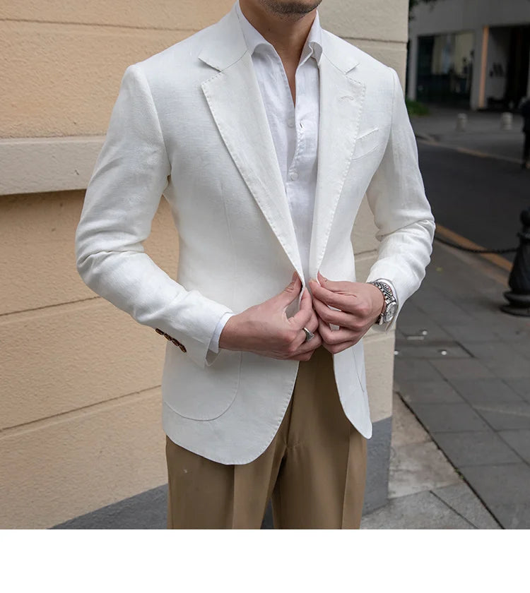 Blazer italiano de lino para hombre, blazer elegante de lujo para hombre, chaqueta para hombre, chaqueta para hombre, chaqueta formal para boda, novio, club social, trajes de chaqueta