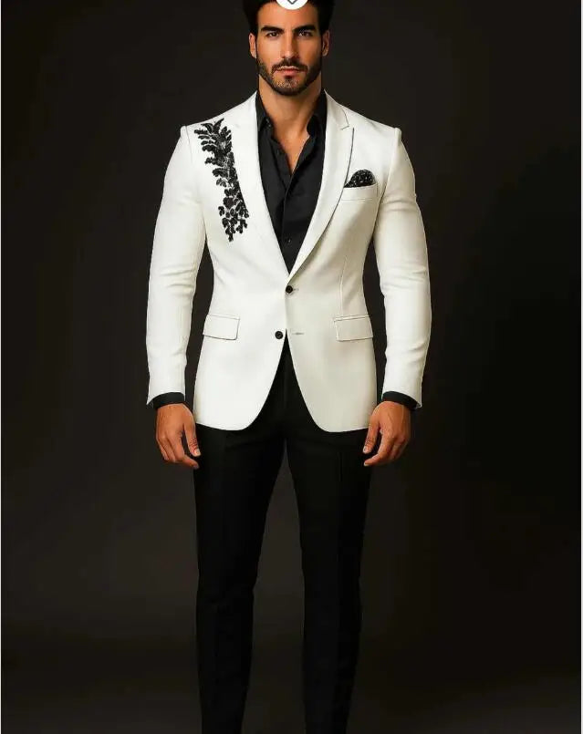 Elegant Man Tuxedos 2 Pcs Jacket Pants Wedding Suit Simple Beaded Single Breasted  Evening Groom Party Outfits Customized