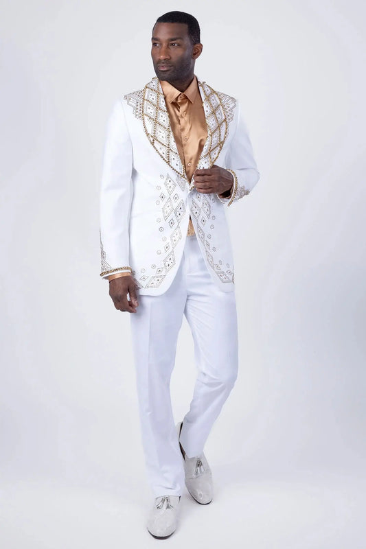 Fashion Men Suits Tailor-Made Shawl Lapel Jacket 2 Pieces Set Rhinestone Blazer One Button Groom Customized Coat Pants