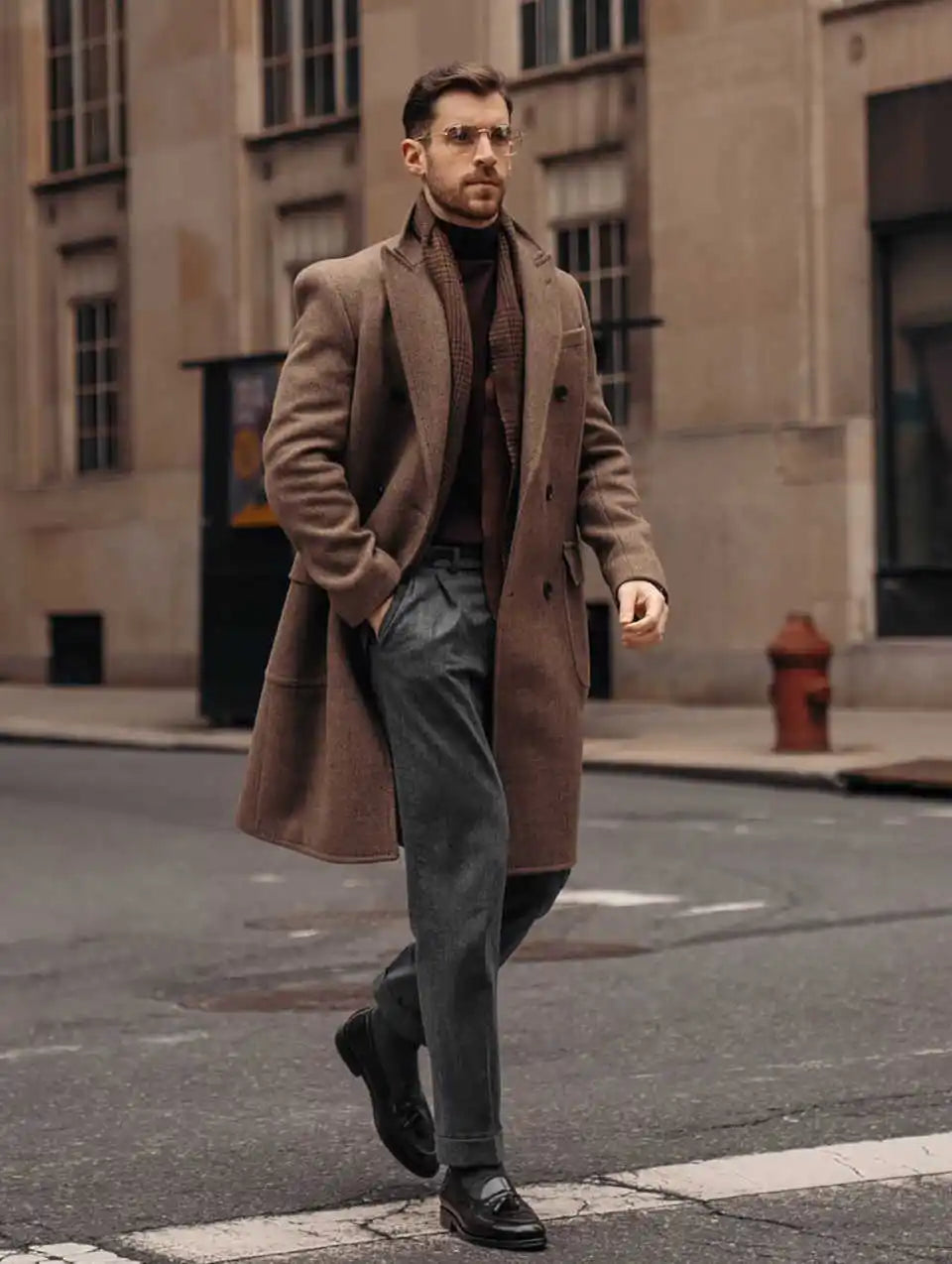 Casual Men Long Coat Double Breasted Wool Blends Business Formal Overcoat Peaked Lapel  Winter Warm Jacket Customized