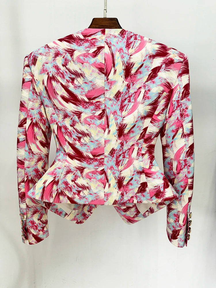 Designer Jacket Women's Gorgeous Feather Printed Collarless Blazer