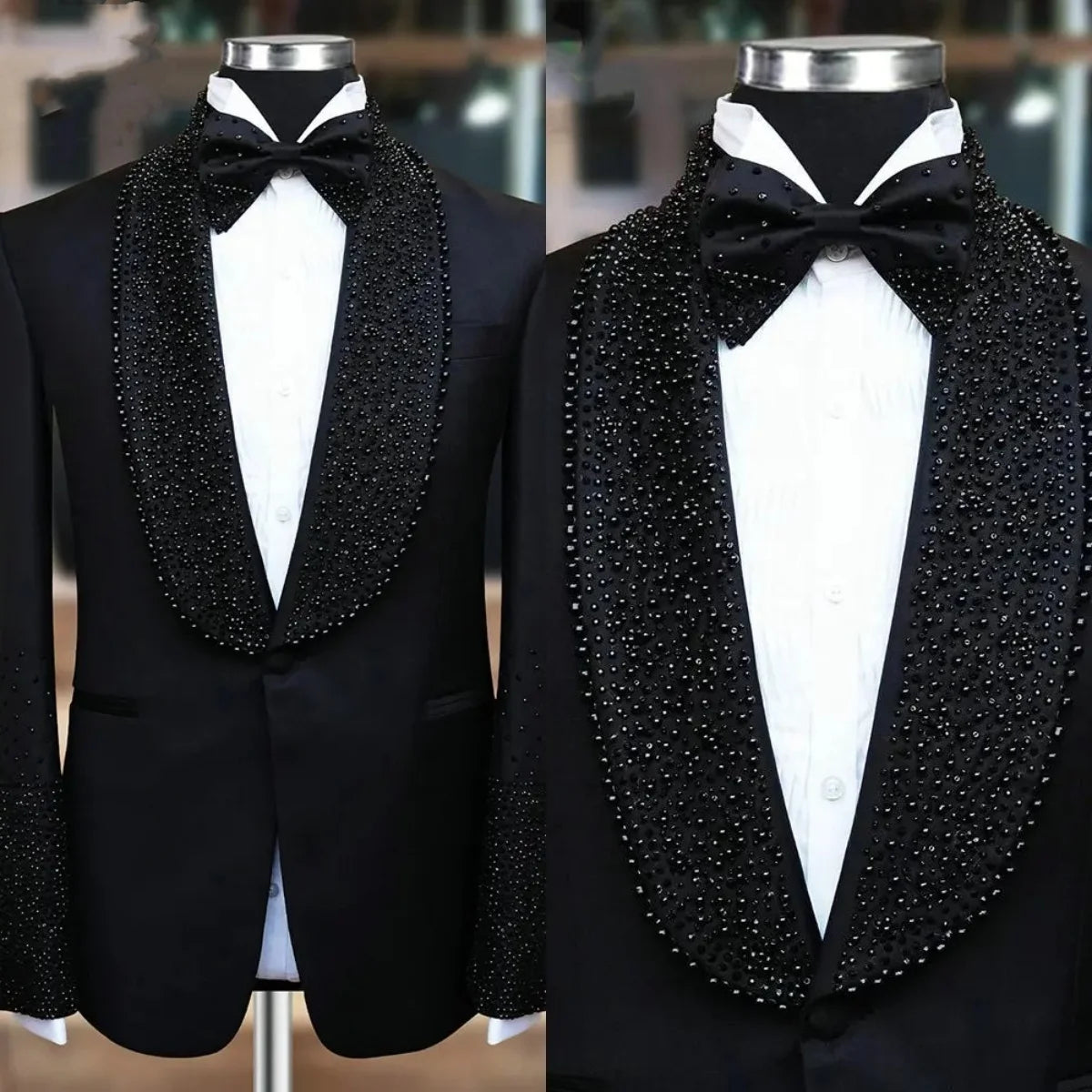 Design Man Tuxedos Handmade Beaded 1 Pcs Jacket Men Suit Luxury Shawl Lapel One Button Evening Wedding Groom Customized