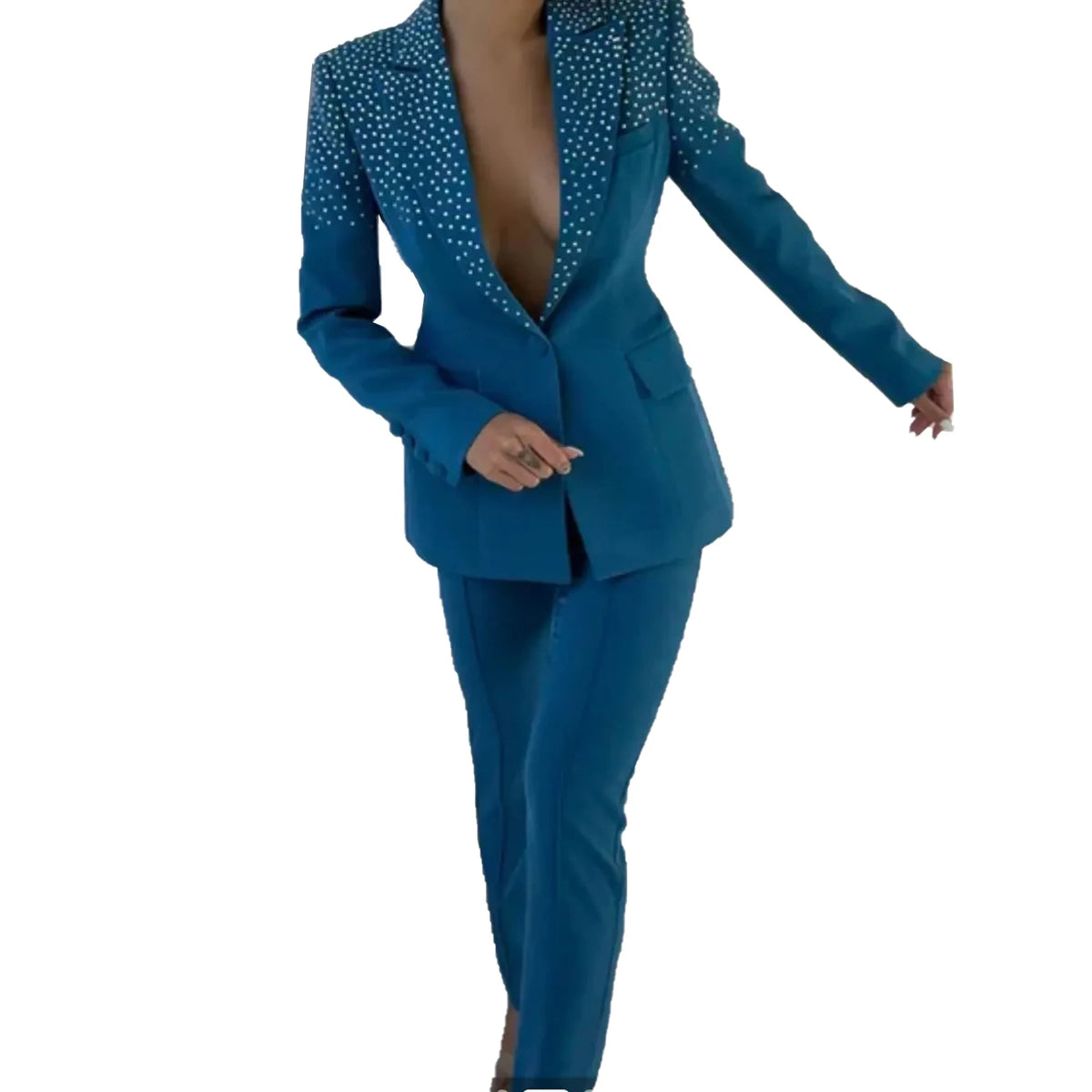 Sexy Women Suit V-Neck Lady Set Slim Fit Long Sleeves Peak Lapel 2 Pcs Coat Pants Party Prom Custom Made