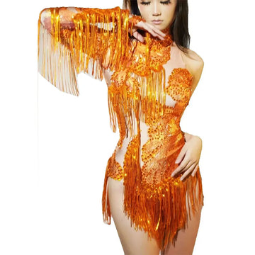 Sexy Sparkly Rhinestones Sequins Single Sleeve Bodysuit Singer Dancer Stage Wear Performance Dance Costume Party Birthday Outfit