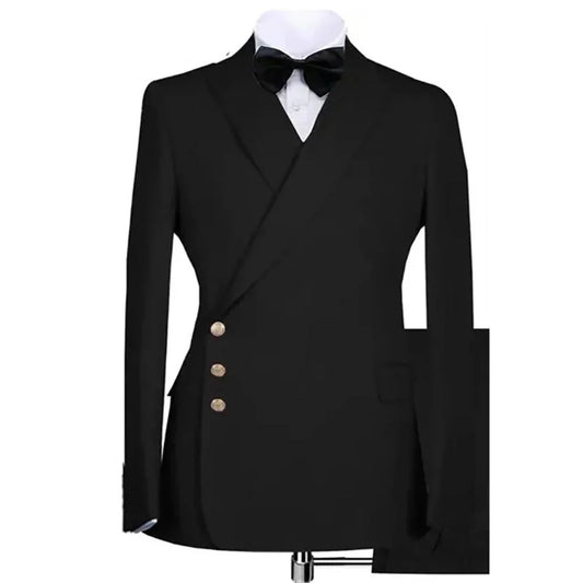 Formal Black Wedding Suits for Men 2 Pieces Single Breasted Peak Lapel Groom Tuxedo Custom Made Luxury Men's Clothing for Party