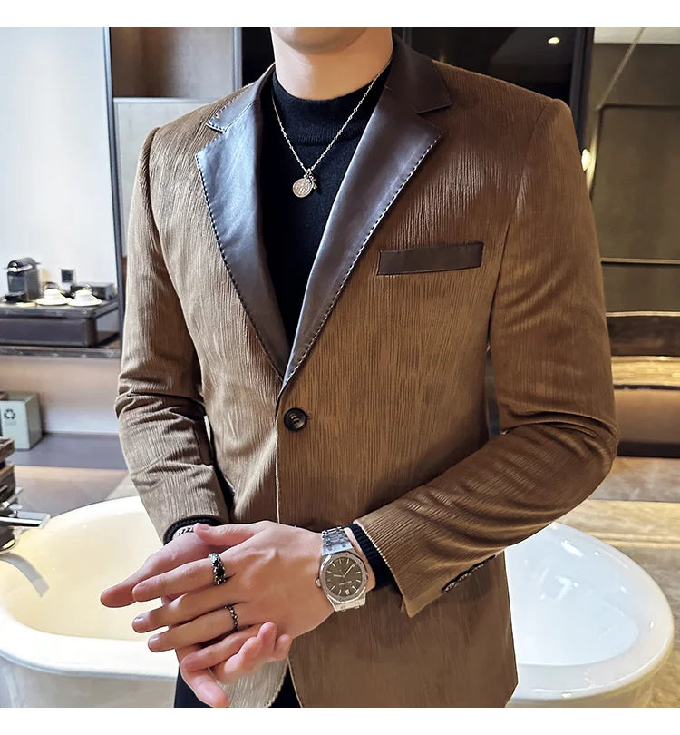 Stylish Black Velvet Suit Jacket for Men Elegant All-in-One Occasion Wear Luxury Deerskin Textured Design