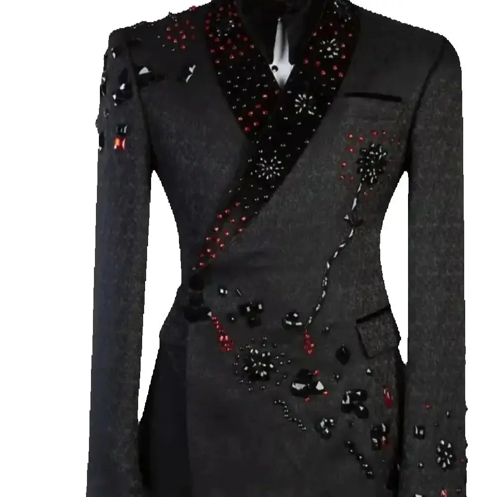 Colorful Beaded Wedding Tuxedos Men Suit Shawl Lapel 2 Piece Set Jacket Pants Banquet Groom Wear Business Blazers Customized