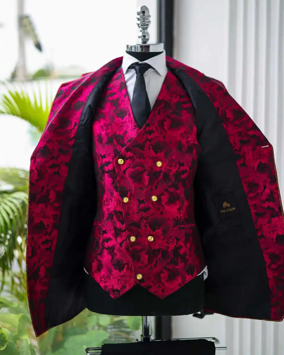 Jacquard Floral Wedding Suits for Groom Notched Lapel Single Breasted Tuxedos 3 Pcs Jacket Pants Pants Evening Party Customized