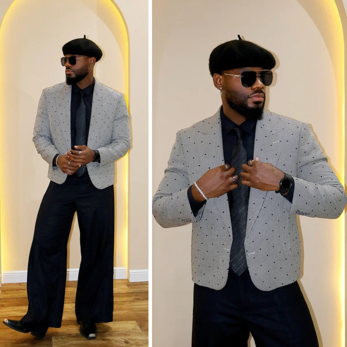 British Style Slim Fit Houndstooth Blazer for Men Wedding Fashion 2pcs Blazer Pants Business Office Groom Suit Jacket Customized