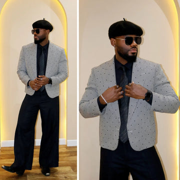British Style Slim Fit Houndstooth Blazer for Men Wedding Fashion 2pcs Blazer Pants Business Office Groom Suit Jacket Customized