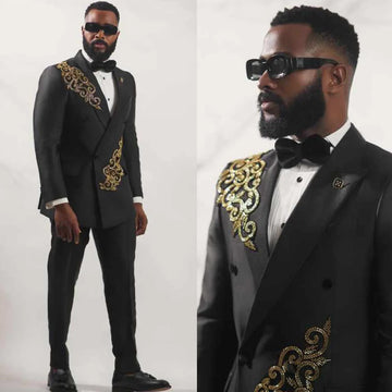 Customized Luxury Metal Embellished  2 Pieces Sets Men Suits High End Wedding Blazers Outfit Slim Groom Tuxedos Ropa Hombre