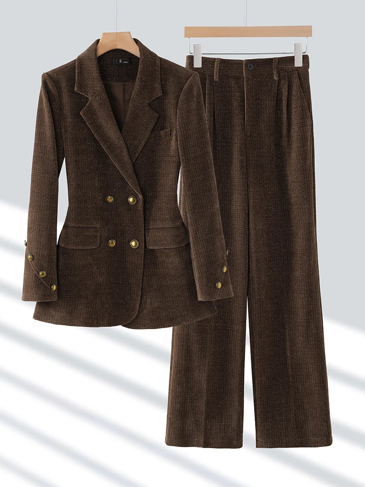 Ensemble 2 pièces pour femme, veste, blazer et pantalon, tenue de bureau, rose, café, noir
