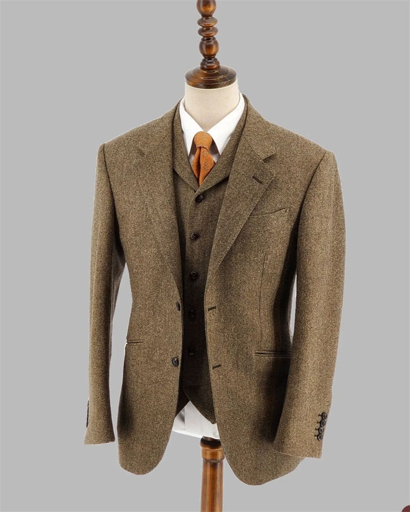 Herringbone Men Suit Set Blazer+Pants+Vest Groom Wear Wedding Tuxedo 3 Pcs Tailor-Made Prom Outfit Business Male Jacket Coat